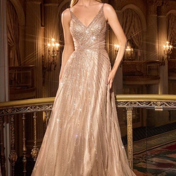 Mocha gold formal mother of the bride dress.Prom party gala pageant military bal - Picture 1 of 6